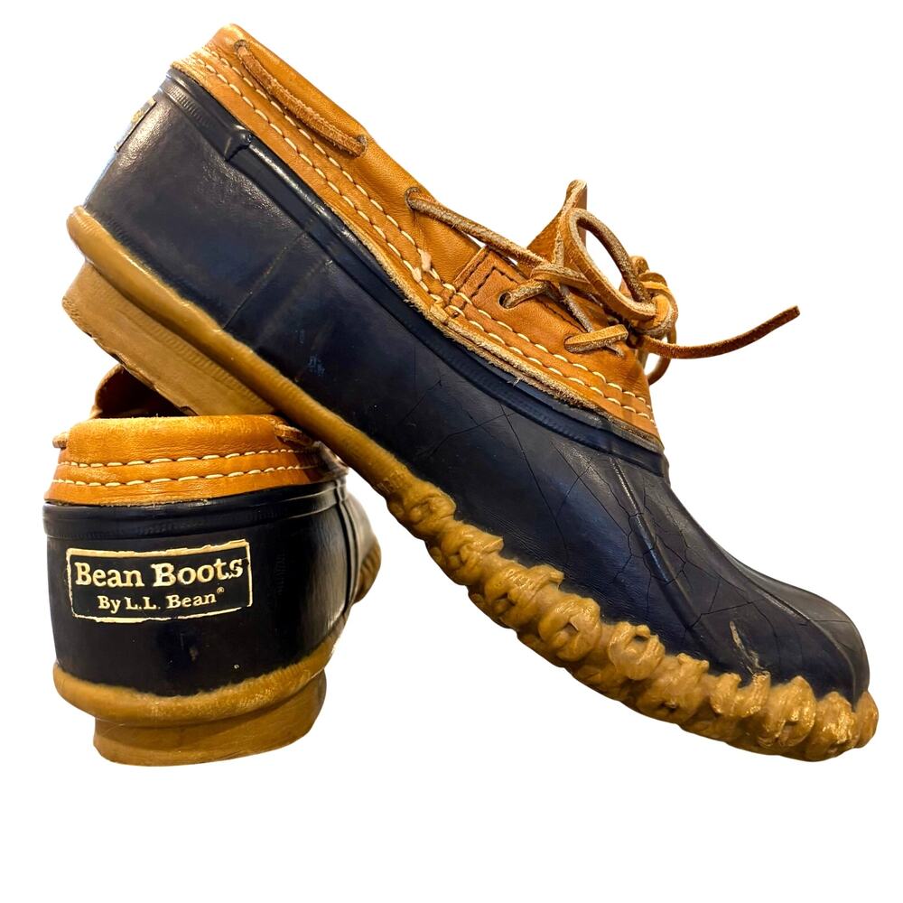 Vintage L.L. Bean Boots Womens 8 Blue Brown Duck Boots Low Top Rain Snow